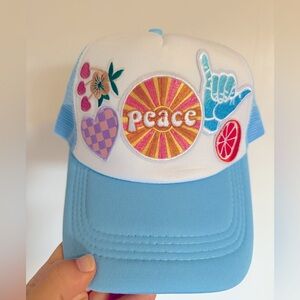 Baby blue snapback trucker hat with patches one size fits all